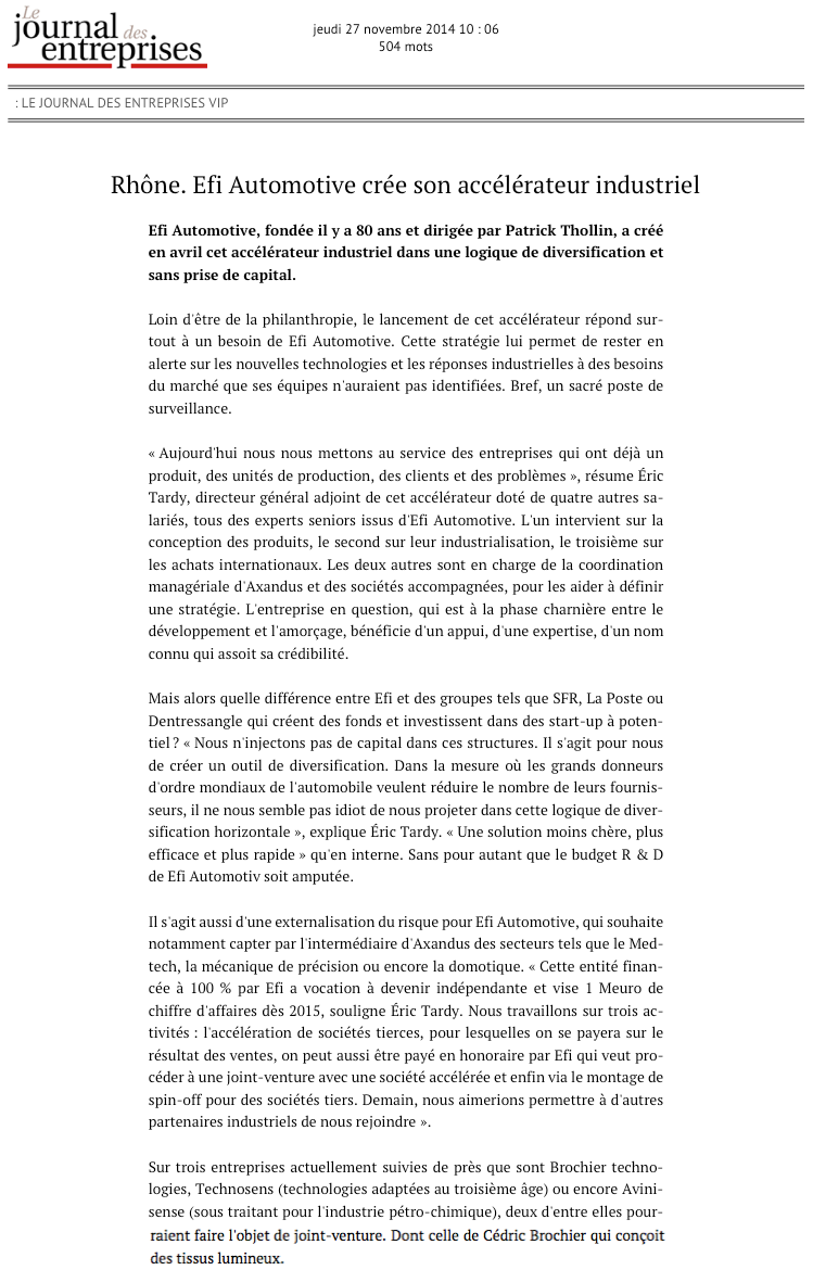 Le Journal des Entreprises - 27.11.2014